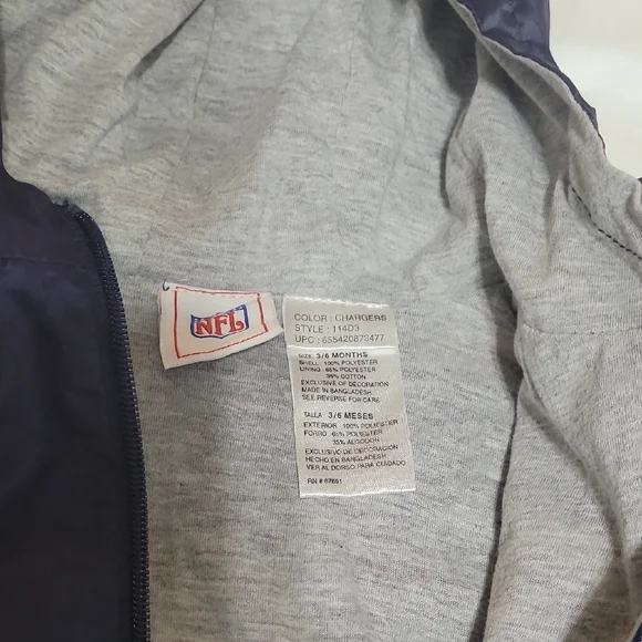 COPY - NFL Chargers Navy and Yellow Hooded Baby Snowsuit.  3/6 Months - Picture 2 of 13